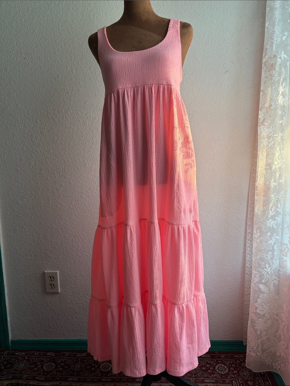 Free People Beach Tiered Summer Maxi Dress Size S Color Pink Side Pockets